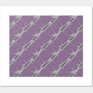 Dark gray oblique stripes on a lilac background, abstraction Posters and Art